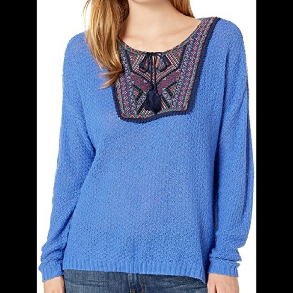 Vintage America | NWT blue modern boho knit long sleeve sweater size 1X